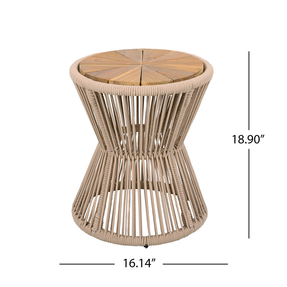 English Elm Scott Living Nara Outdoor Acacia Wood Side Tables with Woven Rope Iron Frame Set Beige,Light Teak N770PS2354692L