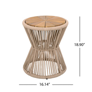 English Elm Scott Living Nara Outdoor Acacia Wood Side Tables with Woven Rope Iron Frame Set Beige,Light Teak N770PS2354692L