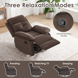 English Elm Small Rocker Swivel Recliner Chair with 360° Swivel, 30° Rocking and Adjustable 90–150° Recline Comfortability Chocolate T3623P380414