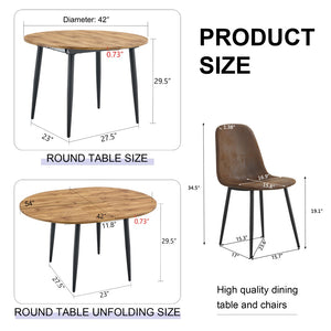 English Elm Table And Chair Set - Modern Extendable Round-To-Oval Dining Table With 4 Plush Suede Chairs For Comfort W1151S04100-GIGA