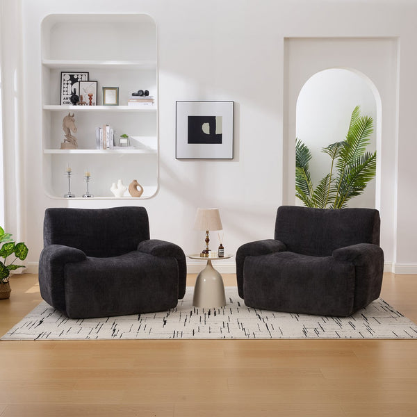 English Elm 42" Oversized Chenille Accent Chair Deep Foam Seat Lounge Armchair for Living Room Black W3118P453261