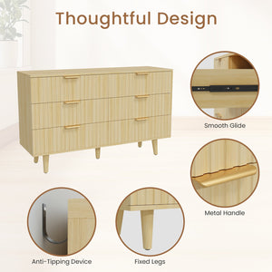 English Elm 6 Drawer Fluted Wood Dresser Natural Finish Compact Chest for Nursery or Bedroom T3773P415651