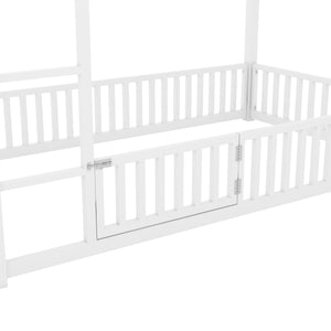 English Elm Metal Twin over Twin House Bunk Bed with Playful Roof, Sturdy Metal Frame, Quiet Support for Kids White N709P214091K