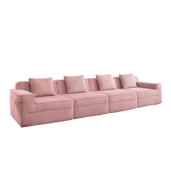 English Elm Modular 4-Seat Boneless Sofa - Plush Pink Corduroy Cloud Sectional Couch With Versatile Design & Comfort W3041S00341