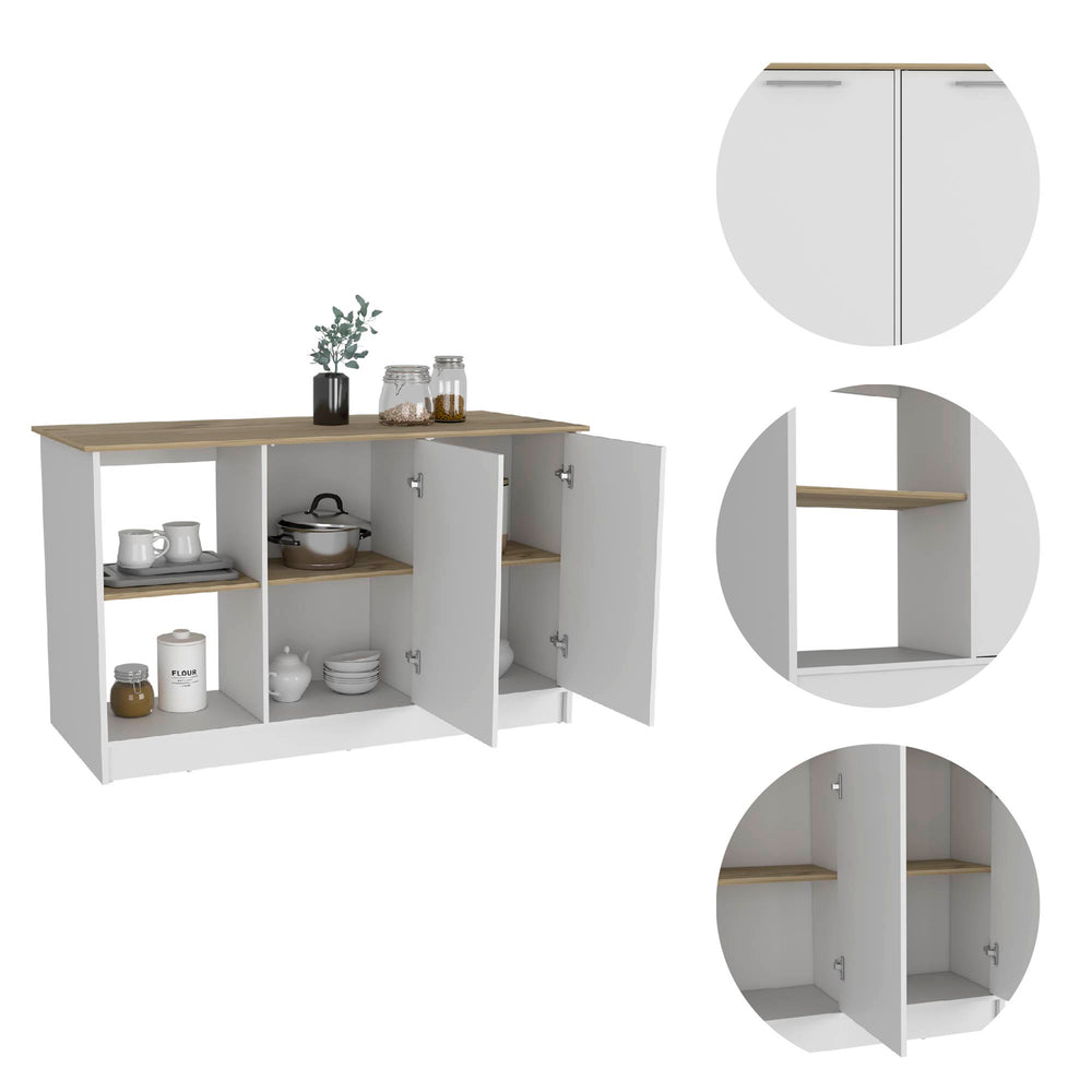 English Elm Kitchen Island With Spacious Countertop, Dual Storage Options & Modern White/Oak Finish Upgrade B097S00158