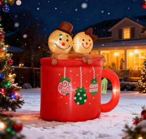 English Elm Christmas Inflatable Gingerbread Couple in Cocoa Mug with Led Lights for Yard Display T3971P417149