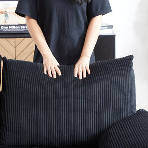 English Elm MH'' MH' 64.5 Inch Sleeper Sofa Bed with Corduroy Upholstery, Sturdy Wood & Iron Frame, 3-in-1 Convertible Comfort Black W1193S00125