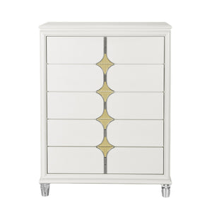 English Elm URIUNI Gold Chest with Acrylic Front Legs, Gold-Accented Spacious Drawers and Stainless Steel Backs Gold,White 40.16 L x 20.24 W x 50.16 H B201P299039
