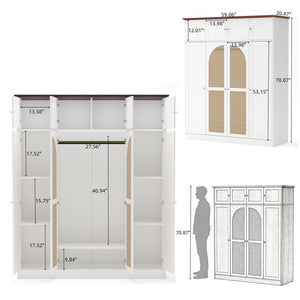 English Elm 70.87"tall Rattan Door Armoire Freestanding Wardrobe with Adjustable Shelves Hanging Rod White W757S00055