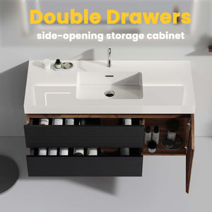 English Elm Grace 48" Walnut Floating Bathroom Vanity With Glossy White Sink, Soft-Close Drawers & Eco-Friendly Design W1865P281237