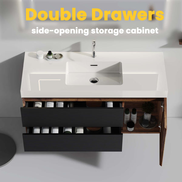 English Elm Grace 48" Walnut Floating Bathroom Vanity With Glossy White Sink, Soft-Close Drawers & Eco-Friendly Design W1865P281237