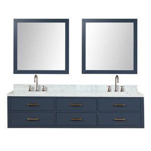 English Elm Blue Double Bath Vanity Set With Carrara Marble Top, Chrome Faucets & 36" Mirrors - Elegant Style! B2731S01837