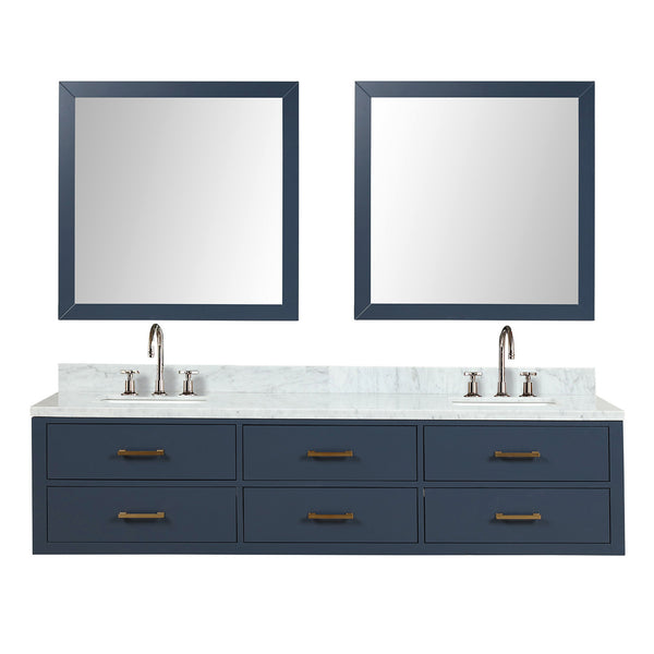 English Elm Blue Double Bath Vanity Set With Carrara Marble Top, Chrome Faucets & 36" Mirrors - Elegant Style! B2731S01837