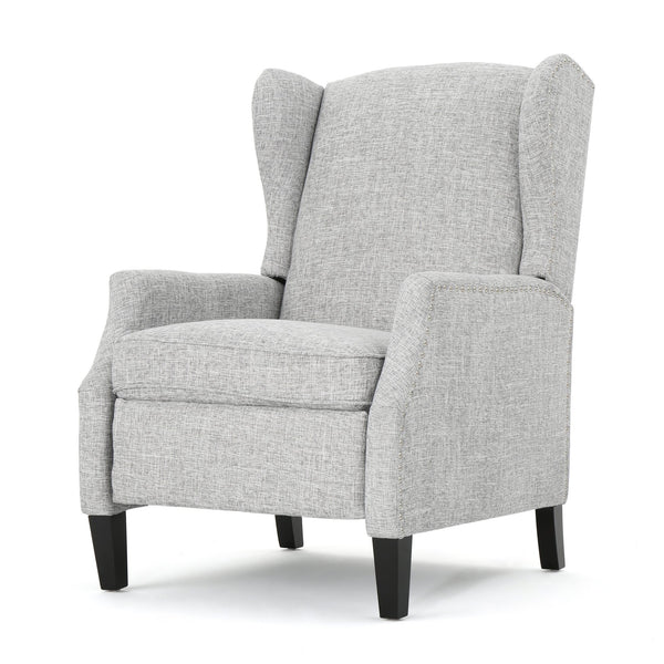English Elm Christopher Knight Home® - Pushback Recliner Chair with Nailhead Trim and Wingback Design, Plush Fabric Comfort for Living Rooms LIGHT GREY 60760.00LGT