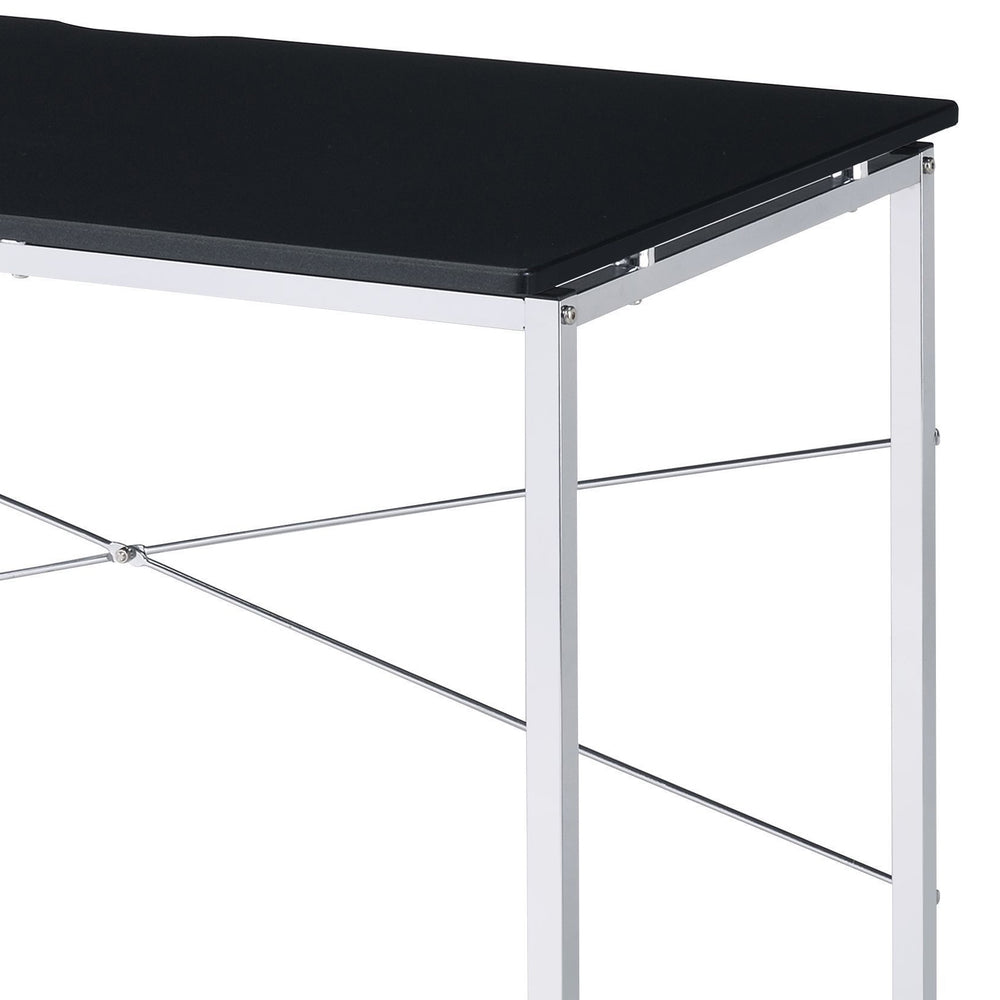 English Elm Tennos Modern Black & Chrome Vanity Desk with X-Frame, MDF Veneer Top, 70lb Load Capacity, KD B2726P315726