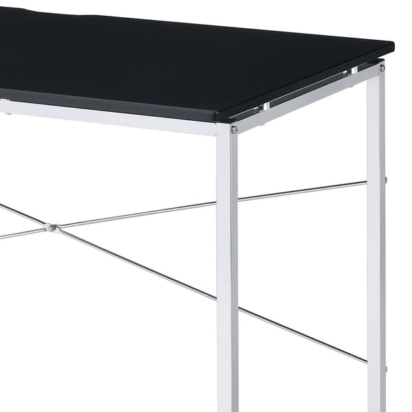 English Elm Tennos Modern Black & Chrome Vanity Desk with X-Frame, MDF Veneer Top, 70lb Load Capacity, KD B2726P315726