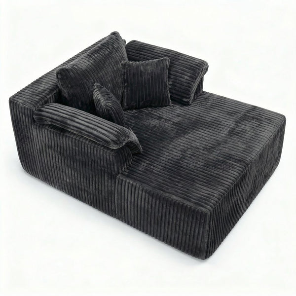English Elm 60 Inch Oversized Corduroy Cloud Chaise Frameless Deep Seat Lounge for Living Room Antique Dark Grey W1919P499884
