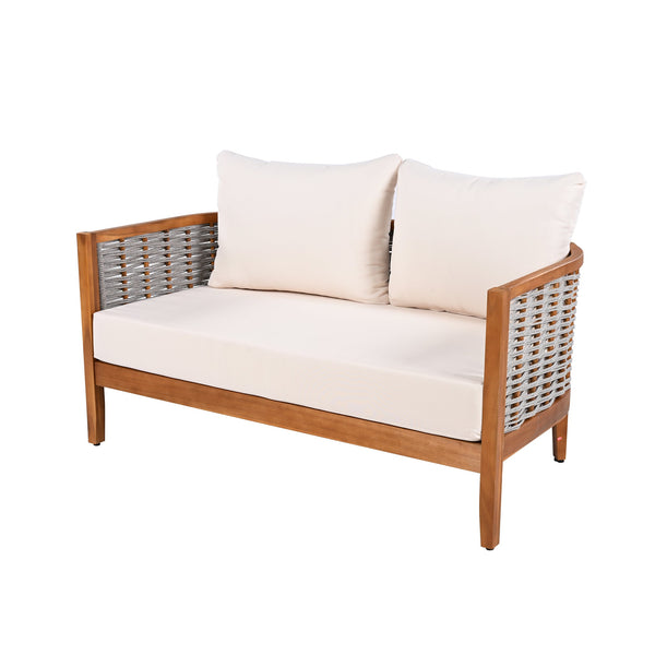 English Elm 2 Piece Acacia Wood Outdoor Loveseat Set Woven Rope Tub Design Teak Patio N780P245860G
