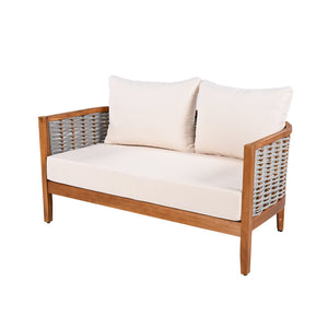 English Elm Outdoor Acacia Tub Sofa Set with Woven Rope Panels Deep Seating Patio Collection N780P24585960G
