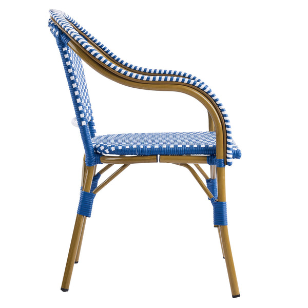 English Elm Outdoor Woven Rattan Bistro Armchairs Set of 2 Aluminum Frame Patio Cafe Seating Blue,Natural+White N768P386559N