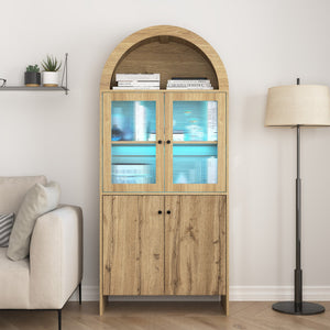 English Elm Natural Wood Grain Mdf Dome Cabinet with Led Lighting for Snack and Beverage Storage W3226P279091