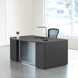 OSP Home Furnishings Napa Bow Front Executive Desk with Modesty Panel for Professional Office Workspaces NAPSGW-TYP201G
