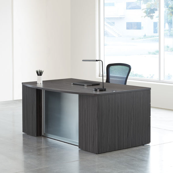 OSP Home Furnishings Napa Bow Front Executive Desk with Modesty Panel for Professional Office Workspaces NAPSGW-TYP201G