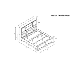 English Elm Avery Solid Wood Bed with Bookcase Headboard and Black Bar Accent, Low Profile Sturdy Frame King Beige B201S00400