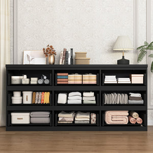 English Elm 9 Drawer Matte Black Dresser Push Open Handleless Design Wide Bedroom Storage Chest W409P334005