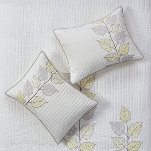 English Elm 6 Piece Embroidered Quilt Set with Yellow Reversible Microfiber Quilt, 3 Decorative Pillows, King/Cal King B03597621