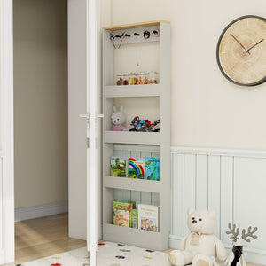 English Elm 72" Slim Six-tier Freestanding Cabinet Antique White Finish for Bathroom or Hallway W282P412292