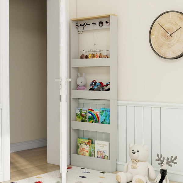 English Elm 72" Slim Six-tier Freestanding Cabinet Antique White Finish for Bathroom or Hallway W282P412292