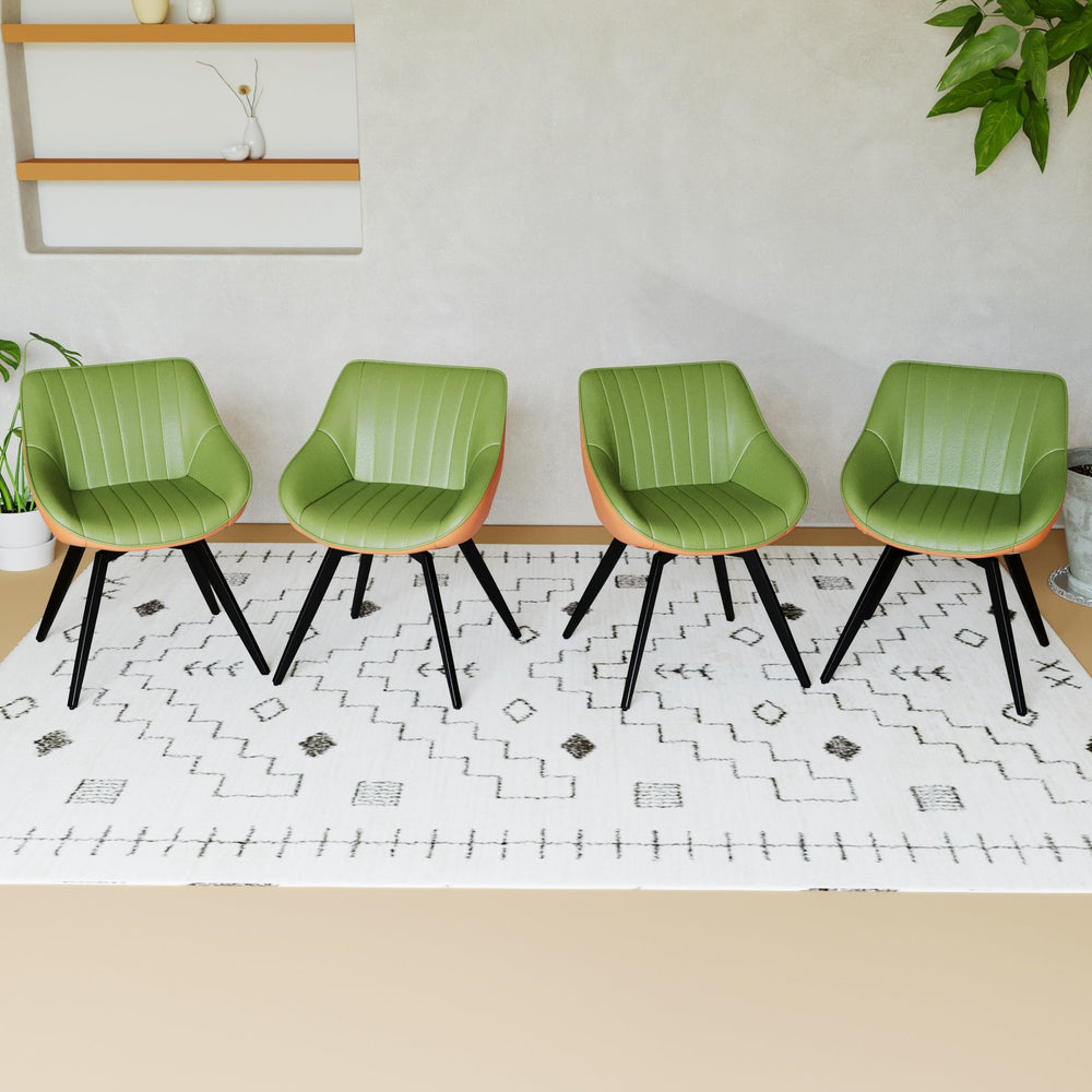 English Elm A Set of 4 Mid-century Pu Leather Dining Chairs with Powder-coated Black Metal Legs W2189S00832
