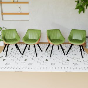 English Elm A Set of 4 Mid-century Pu Leather Dining Chairs with Powder-coated Black Metal Legs W2189S00832