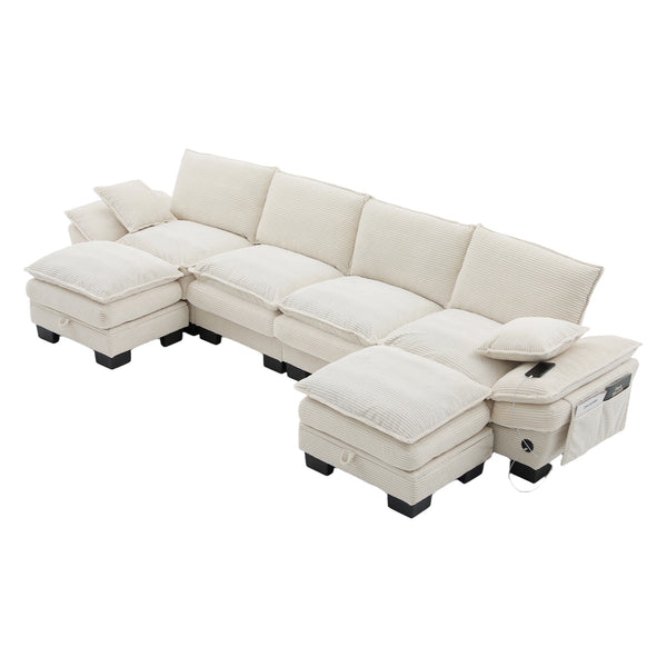 English Elm Sectional Modular Cloud Sofa Deep Corduroy Upholstered Comfort for Living Room Studio Beige W395S00130