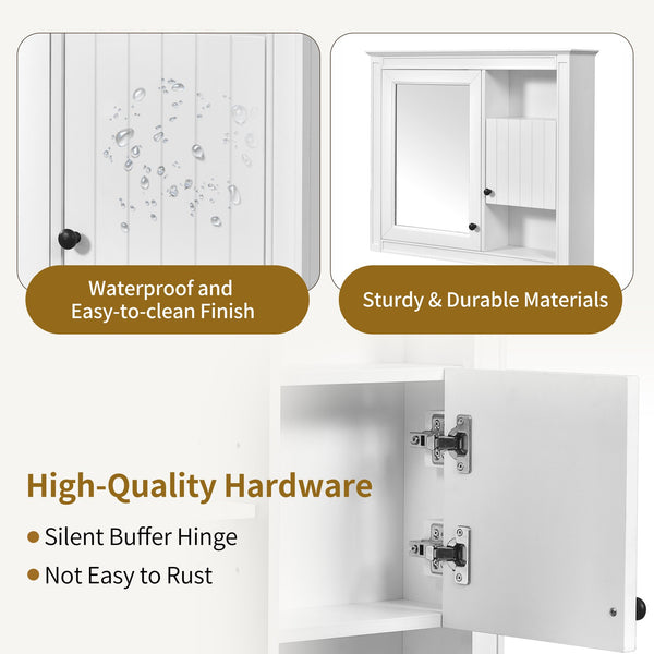 English Elm 32'' Modern Medicine Cabinet with Mirror, Wall-Mounted 3-Shelf Bathroom Storage, White MDF Finish N710P252505K