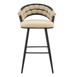 English Elm Set of 2 Chenille Upholstered Counter Stools with Iron Legs for Kitchen Islands Beige,Black W3875P370851