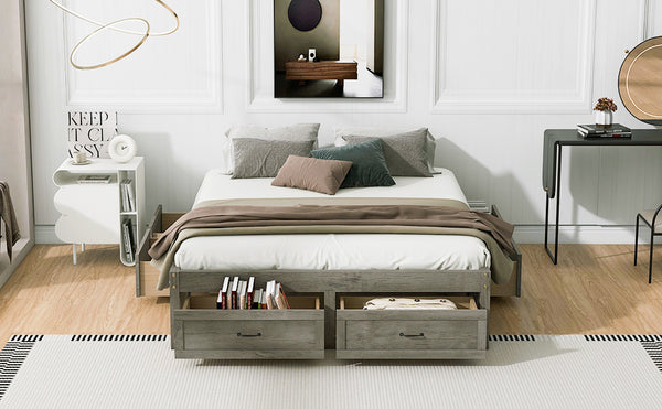 English Elm Queen Platform Bed with Six Storage Drawers Low Profile Frame for Modern Bedrooms Antique Gray N708P263022E-1