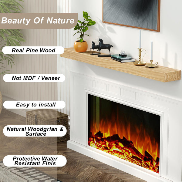 English Elm Fireplace Mantel, 60" Rustic Floating Shelf With Durable Resin Caps, Perfect For Home Decor & Display T3210P391497