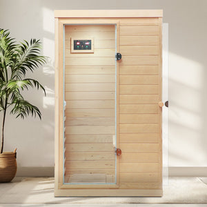 English Elm Hemlock Wood Single Person Far Infrared Sauna with Bluetooth Speaker and Glass Door W632S00007