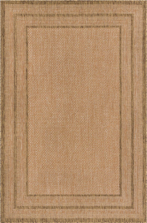 Unique Loom Outdoor Border Multi Border Machine Made Border Rug Tan, Light Brown 5' 3" x 8' 0"