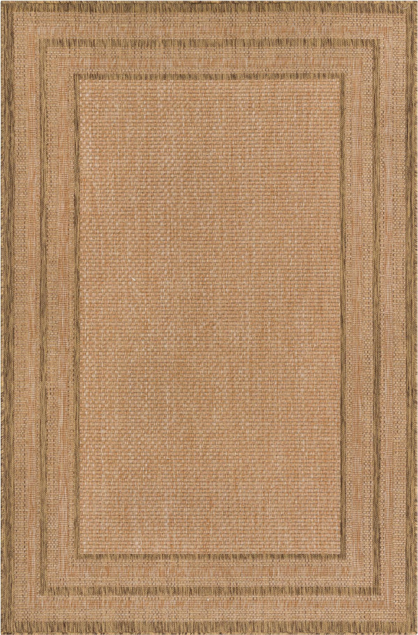 Unique Loom Outdoor Border Multi Border Machine Made Border Rug Tan, Light Brown 5' 3" x 8' 0"