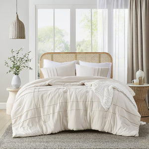 English Elm 3-piece Cal King Pintuck Pleated Microfiber Comforter Set Soft Washed Tailored Bedding Neutral B035P463229