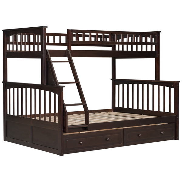 English Elm Twin Convertible Bunk Bed with Built-In Rolling Drawers and Solid Pine/MDF Frame, Space-Saving Durable Design Espresso N7090004020P