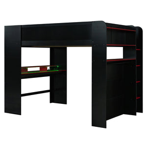 English Elm Full Size Gaming Bunk Bed with Rgb Lighting Integrated Desk Wardrobe and Storage Red LT100266AAR