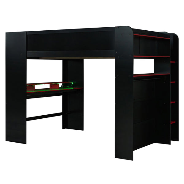 English Elm Full Size Gaming Bunk Bed with Rgb Lighting Integrated Desk Wardrobe and Storage Red LT100266AAR