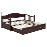 English Elm Wooden Twin Size Daybed With Twin Size Trundle, Extendable Daybed With Two Storage Drawers, Espresso(Expected Arrival Time:9.12)