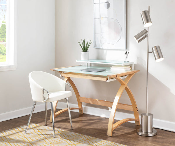 English Elm Chair with Silver Metal Frame and Padded Faux Leather Seat for Modern Dining Spaces B202P471300