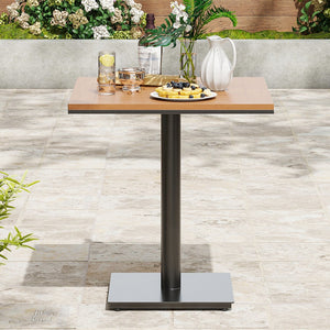 English Elm Patio Square Outdoor Table with Wood-Look Plastic Top, Khaki, Weatherproof Powder-Coated Steel Legs T3623P409869