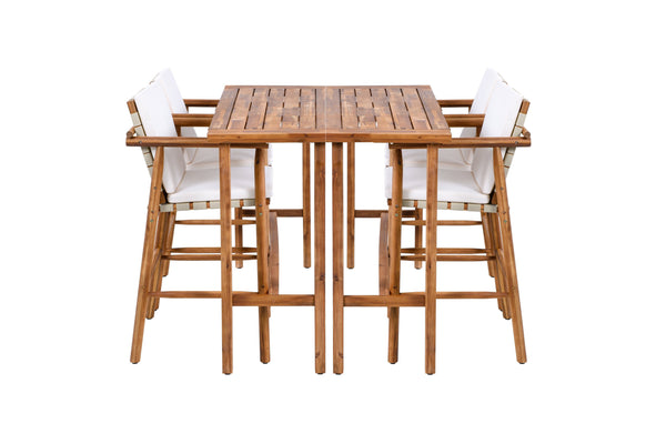English Elm 6 Piece Acacia Wood Outdoor Bar Set with Cushioned Stools for Patio Poolside Dining N704G201254A